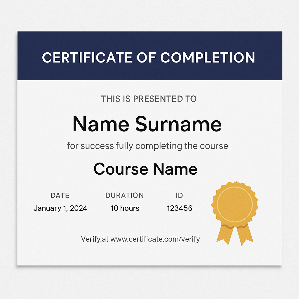 Completion certificate mockup
