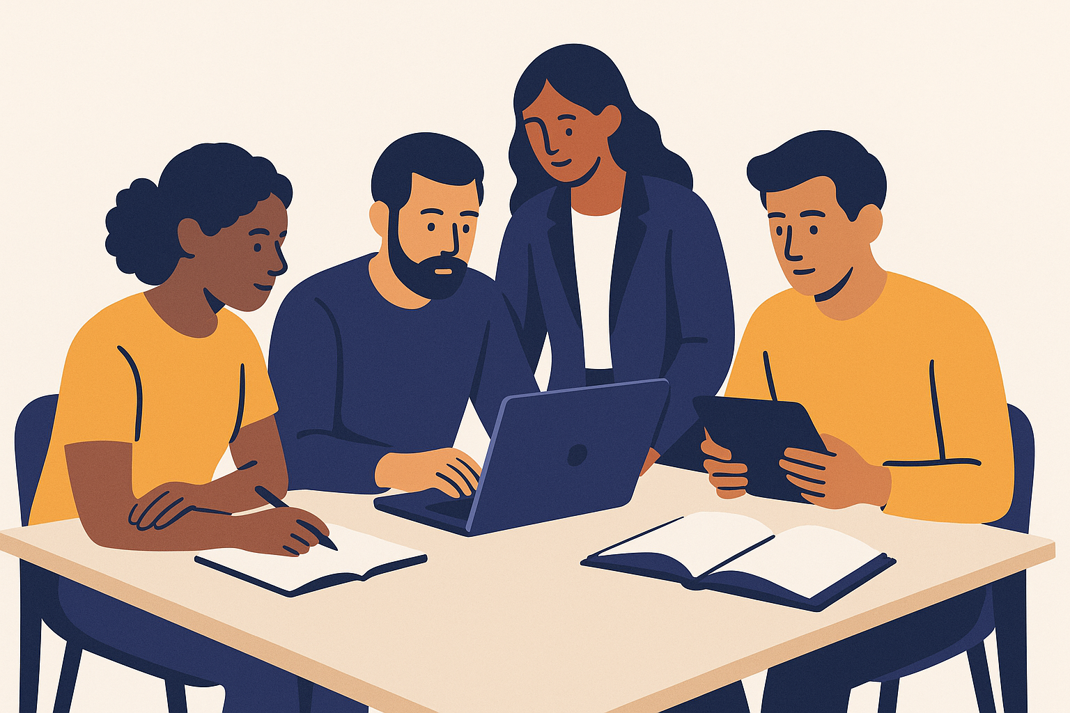 Illustration of diverse professionals learning online