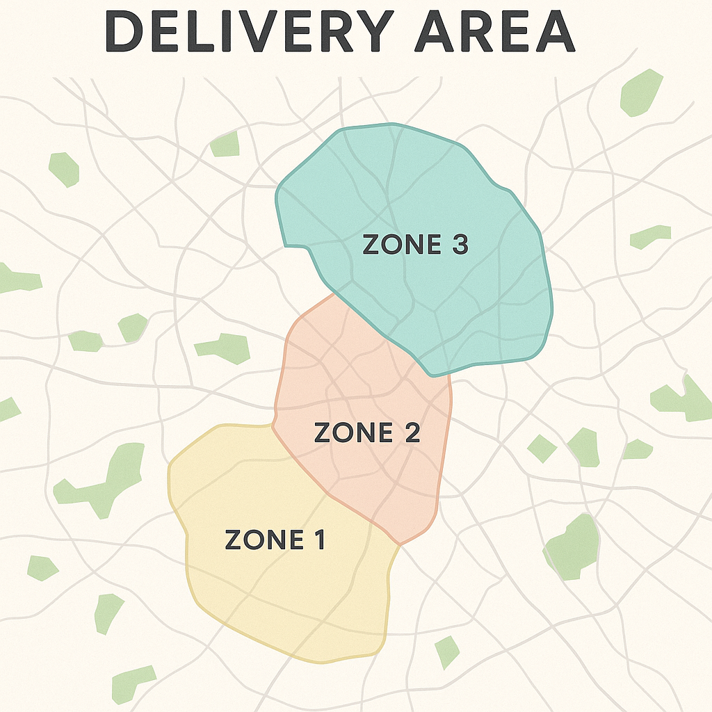 Service area map with delivery zones