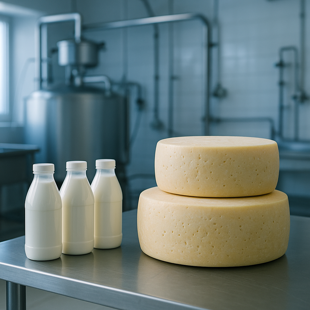 Riverbend Dairy creamery with milk and cheese