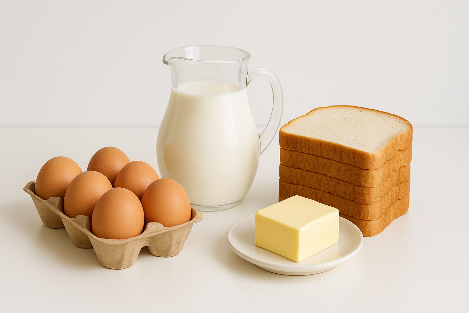 Breakfast Staples bundle: eggs, milk, bread, butter