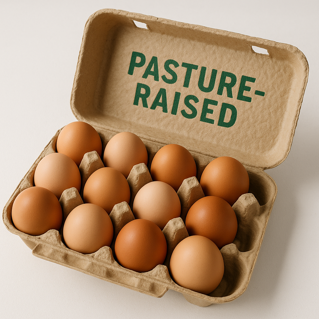 Pasture-raised eggs in carton