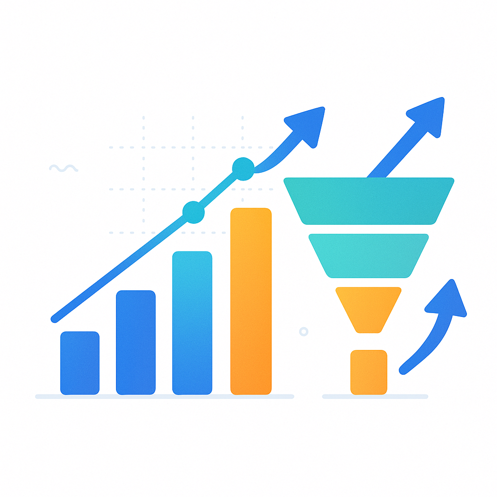 Abstract growth funnel illustration with upward chart