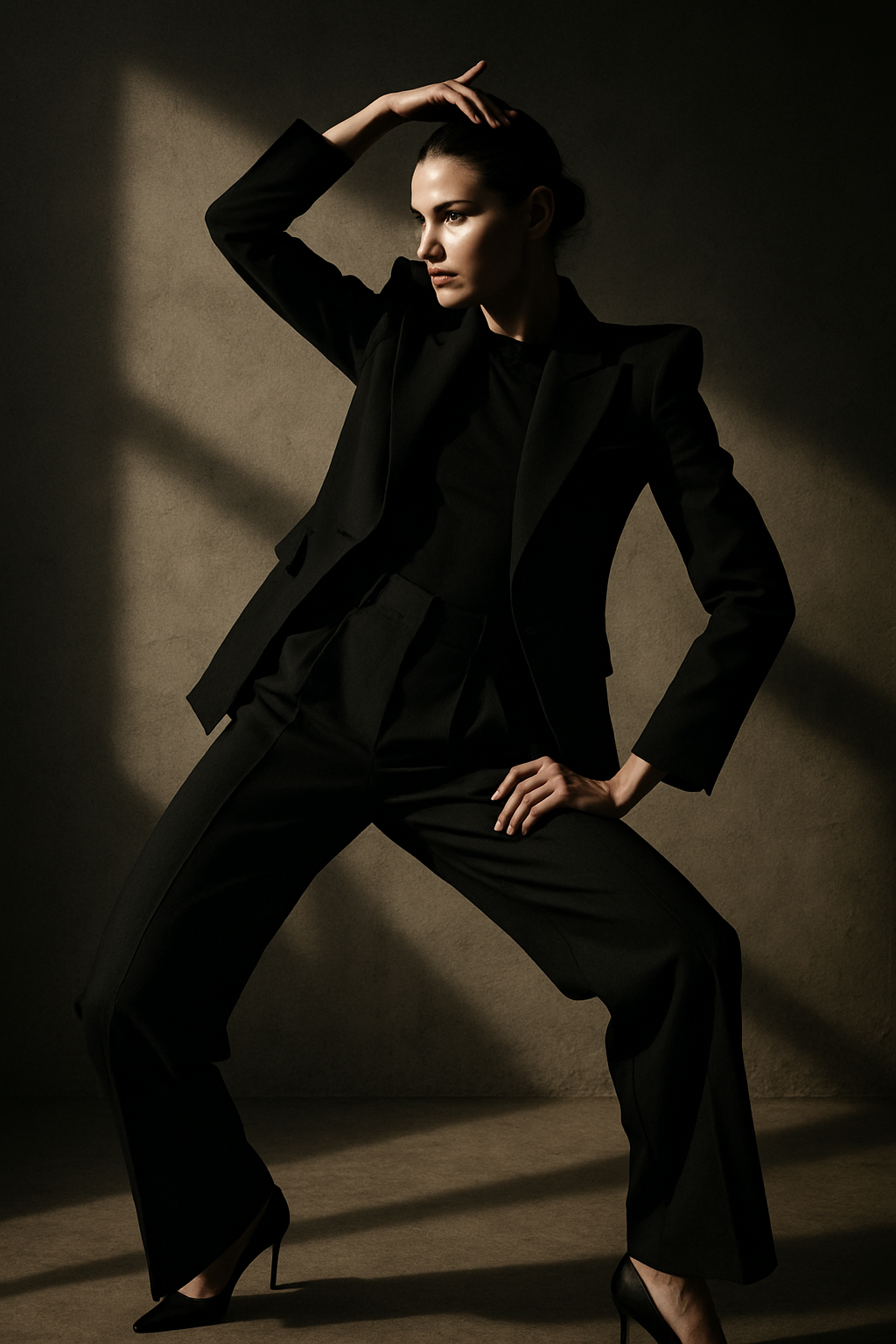 Editorial fashion pose in studio