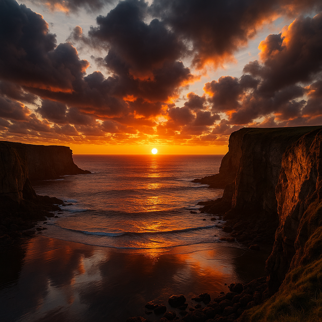 Coastal cliffs at sunset