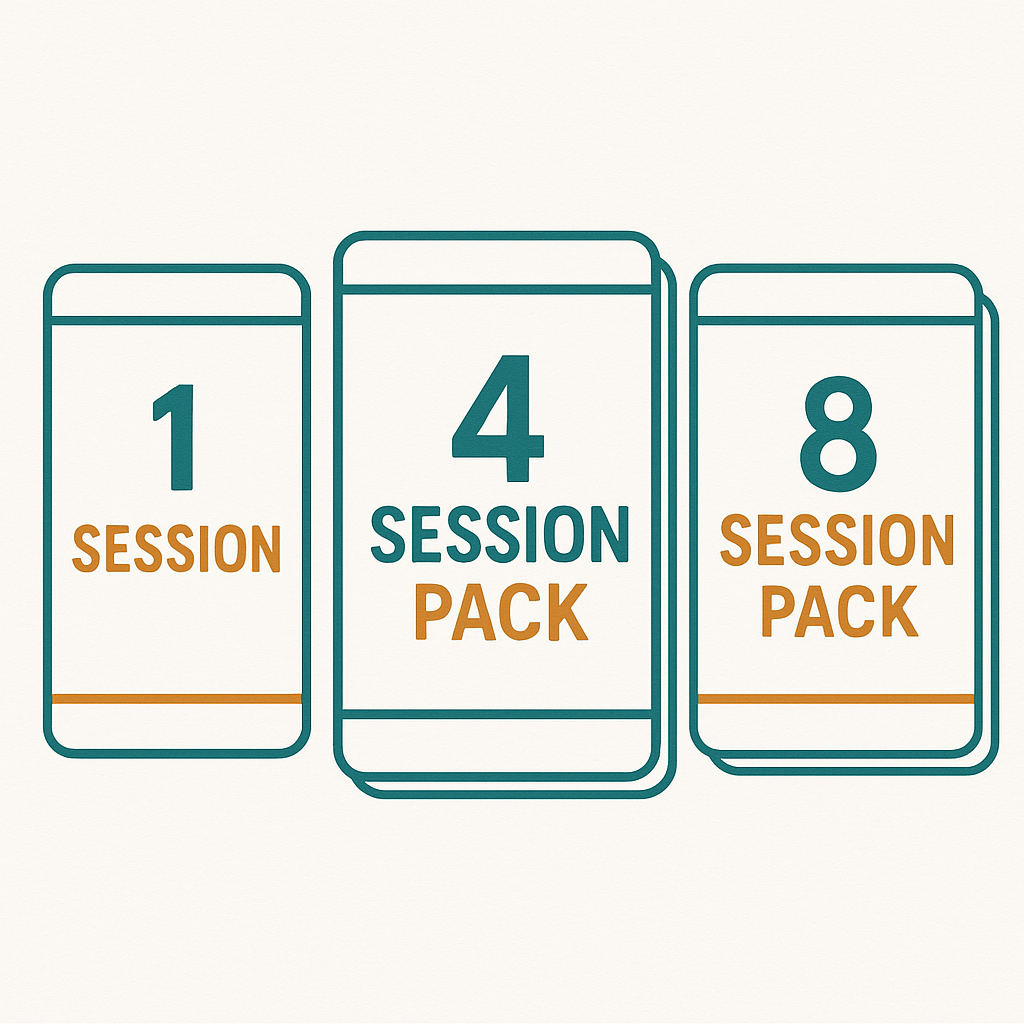 Session packages illustration: single, 4, and 8 sessions