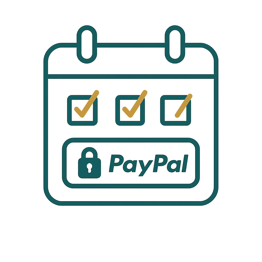 Booking calendar with secure PayPal checkout.